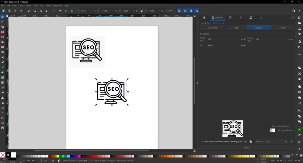 Inkscape export dialogue