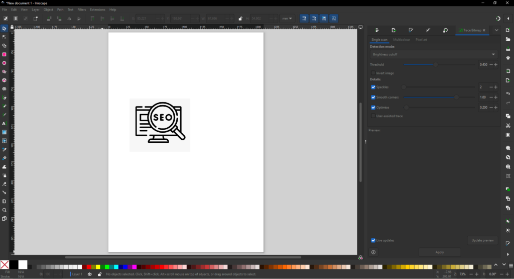 Using the trace bitmap function in Inkscape